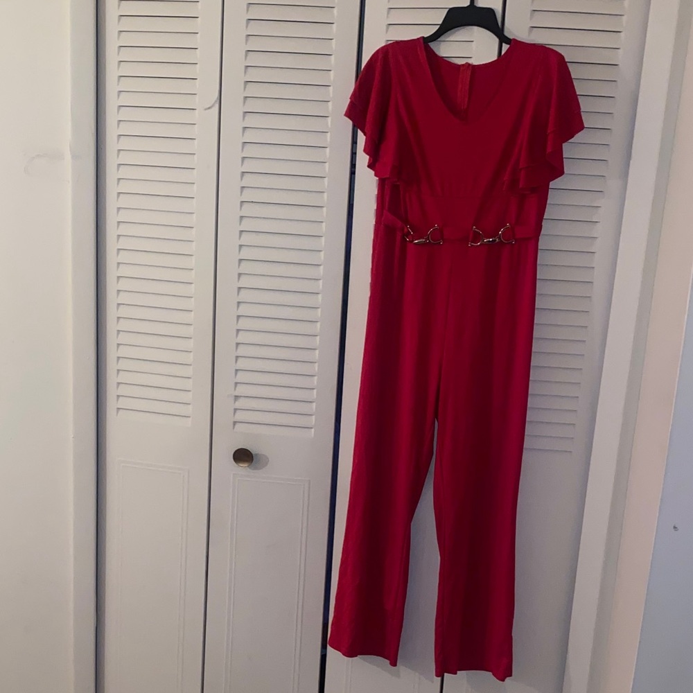 Elegant Red Jumpsuit with Gold Accents